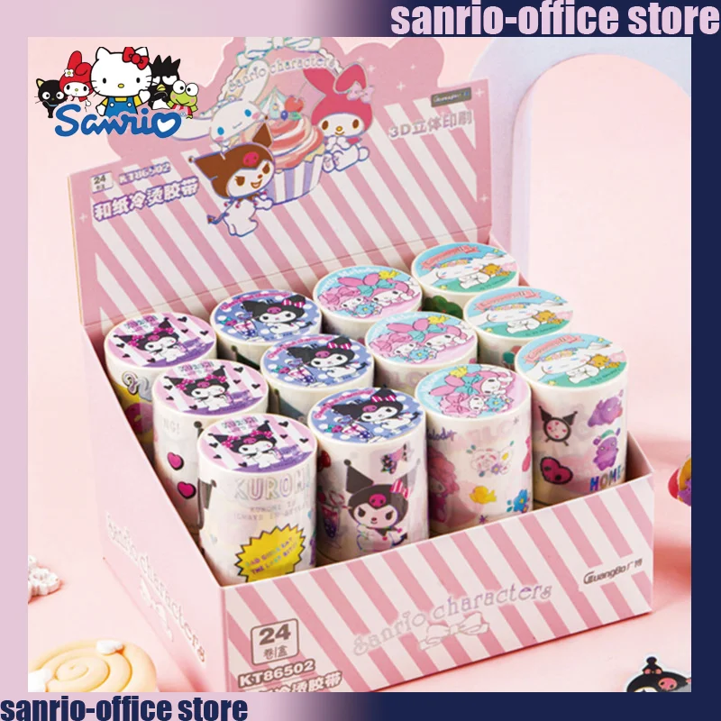 24pcs Sanrio Anime Kuromi Cinnamoroll Tape Handbook Material Decoration Sticker Children DIY Tape Ins Stationary Stickers