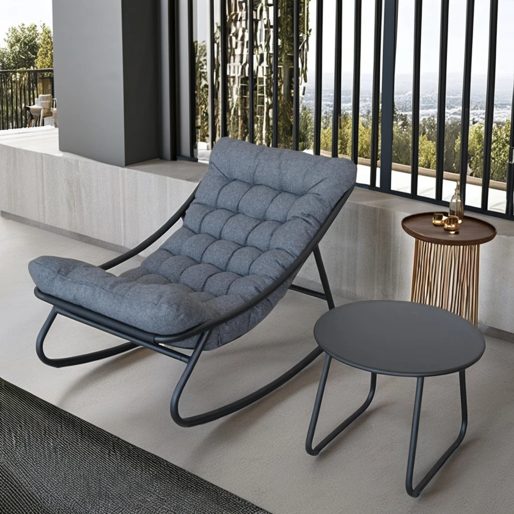 

Outdoor Comfortable Rocking Chair with Coffee Table Leisure Sofa Chair and Tea Table