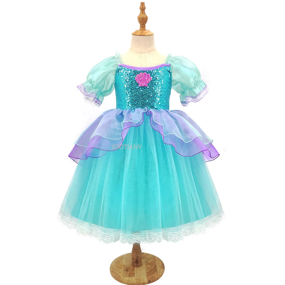 Pequena sereia vestidos de baile para crianças, Cosplay Traje, Princesa vestidos para bebês, festa de aniversário, verão