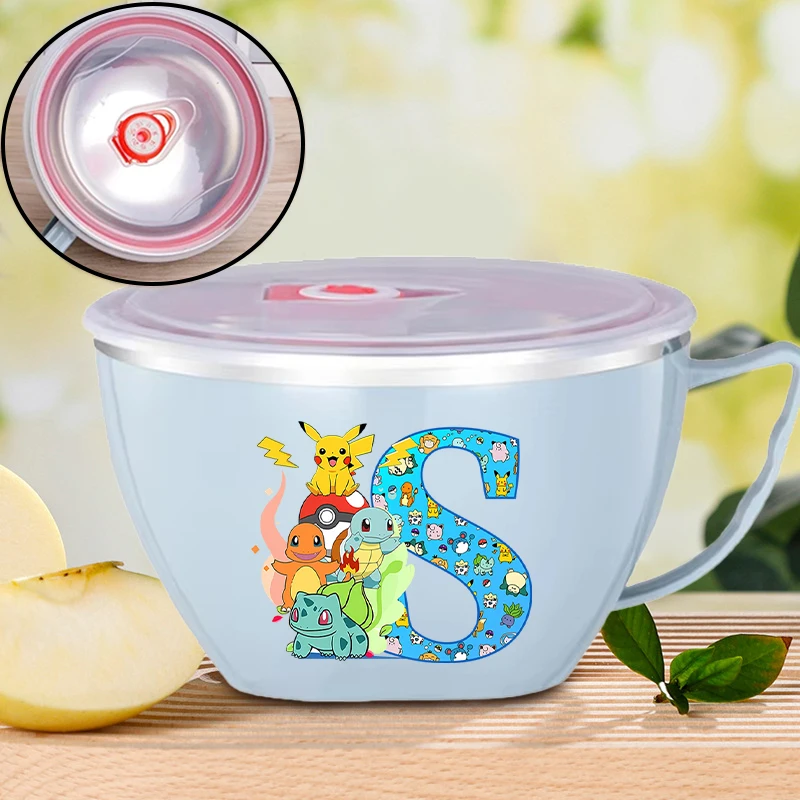Tazón de Acero Inoxidable de Anime Pokémon para Niños y Niñas, Tazón de Comedor con Tapa y Diseño de Pikachu, Tazón Infantil con Aislamiento Térmico