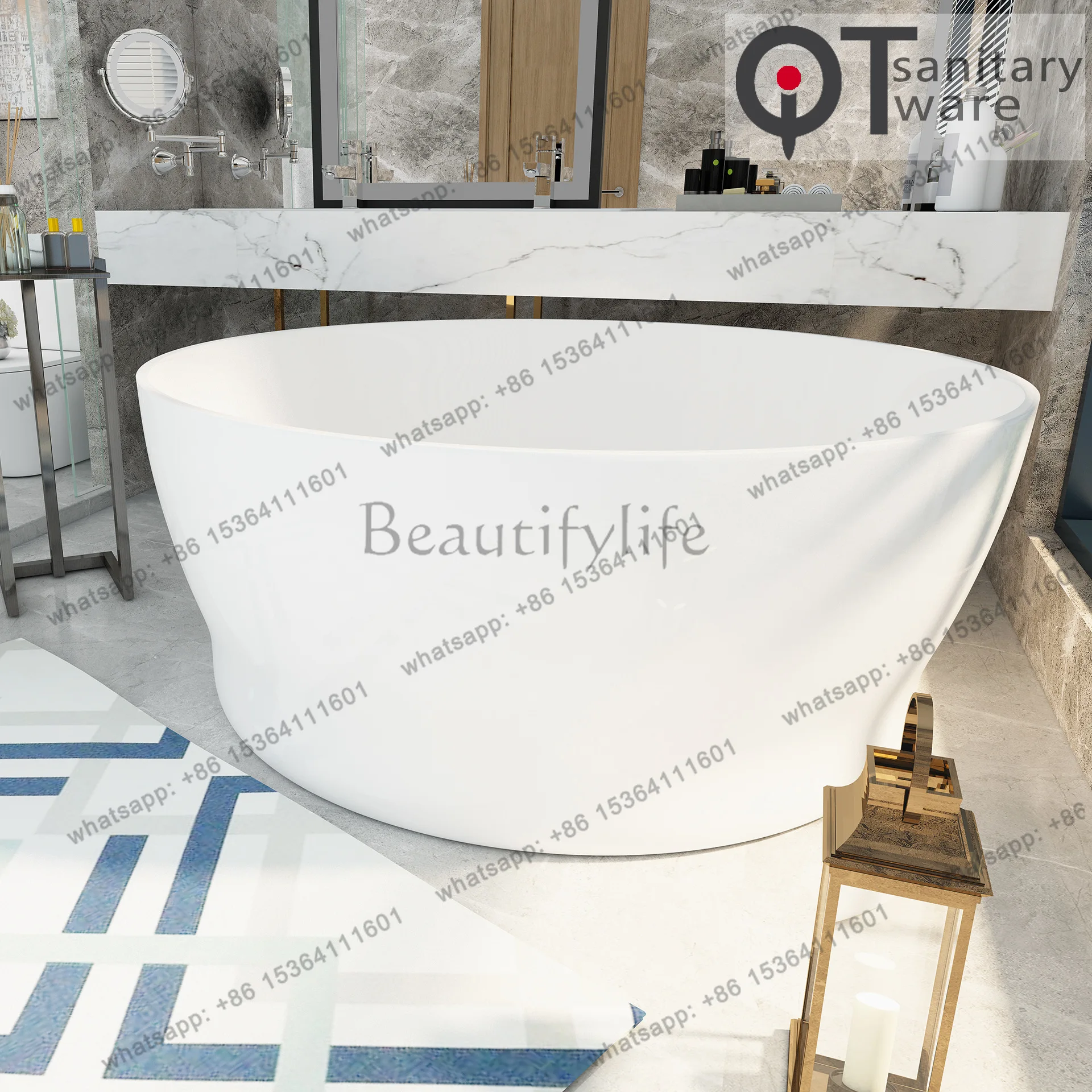 1.3m teacup round bathtub Home hotel freestanding acrylic bathtub QT-052