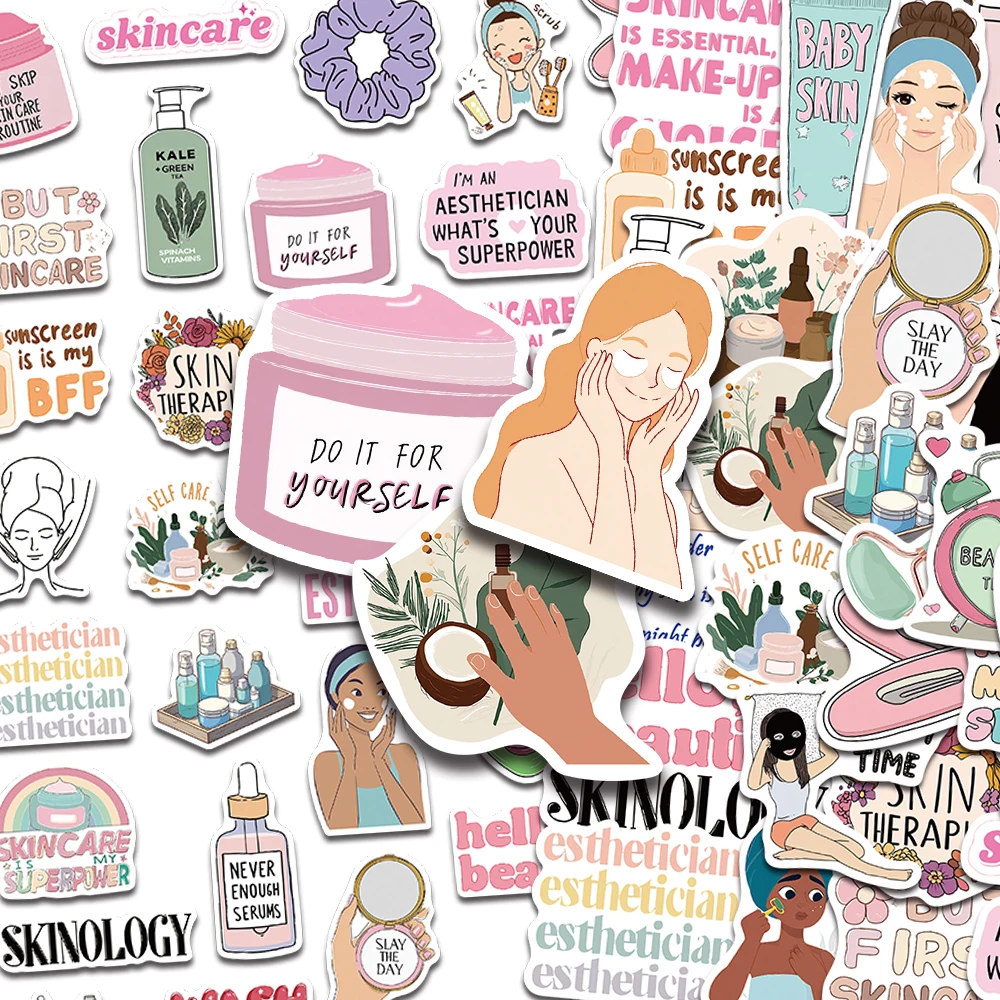 50pcs Skincare Stickers Kawaii Aesthetic Beauty Esthetician Decals For Scrapbook Laptop Phone Case Guitar DIY Creative Stickers