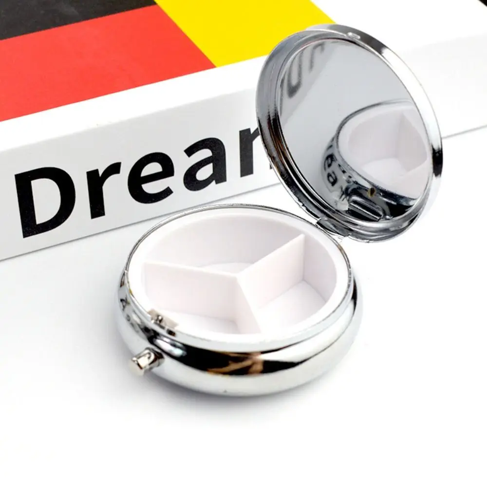 Portable Metal Tablet Box Leak-Proof Compact Earrings Case Round Pill Organizer Travel