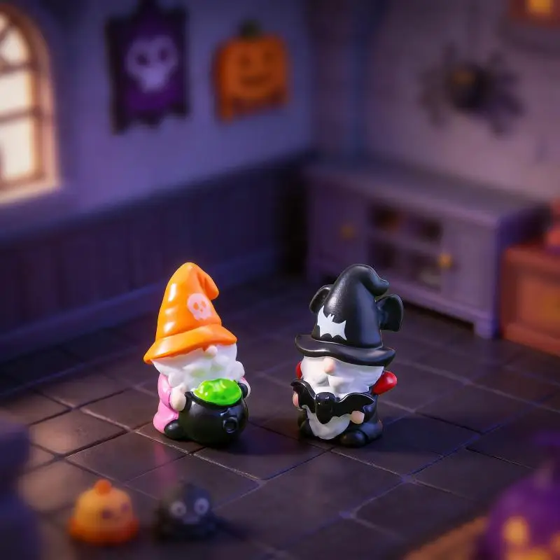 [J] 5pcs Cute Mini Halloween Gnome Resin Figurine Craft Ornament Desktop Home Indoor Party Festival Photo Decor Accessory