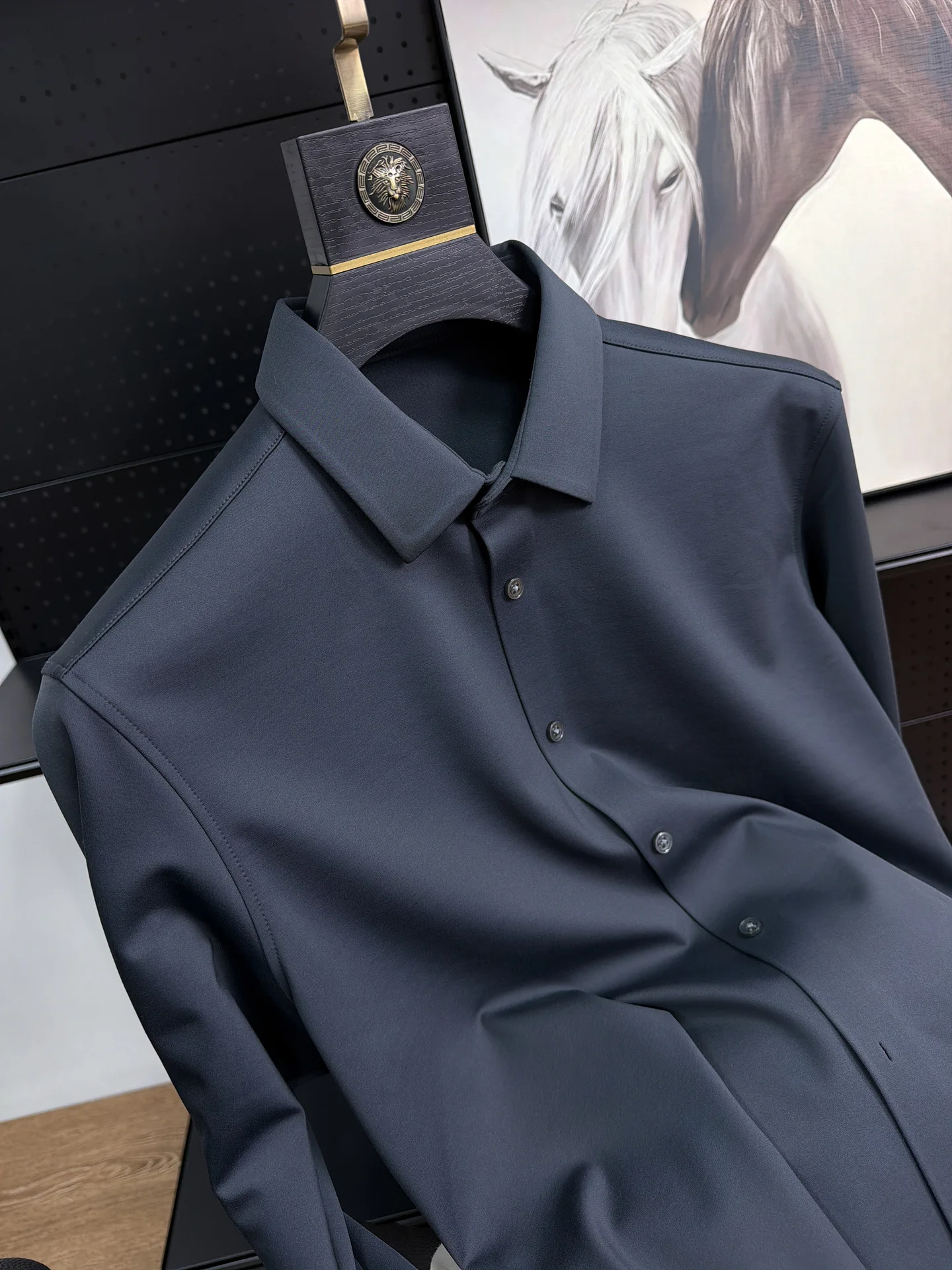 H-Home Comfortable High Elasticity Long Sleeve Business Shirt Warm Fleece Collar Men's Fashionable Autumn Winter Shirt