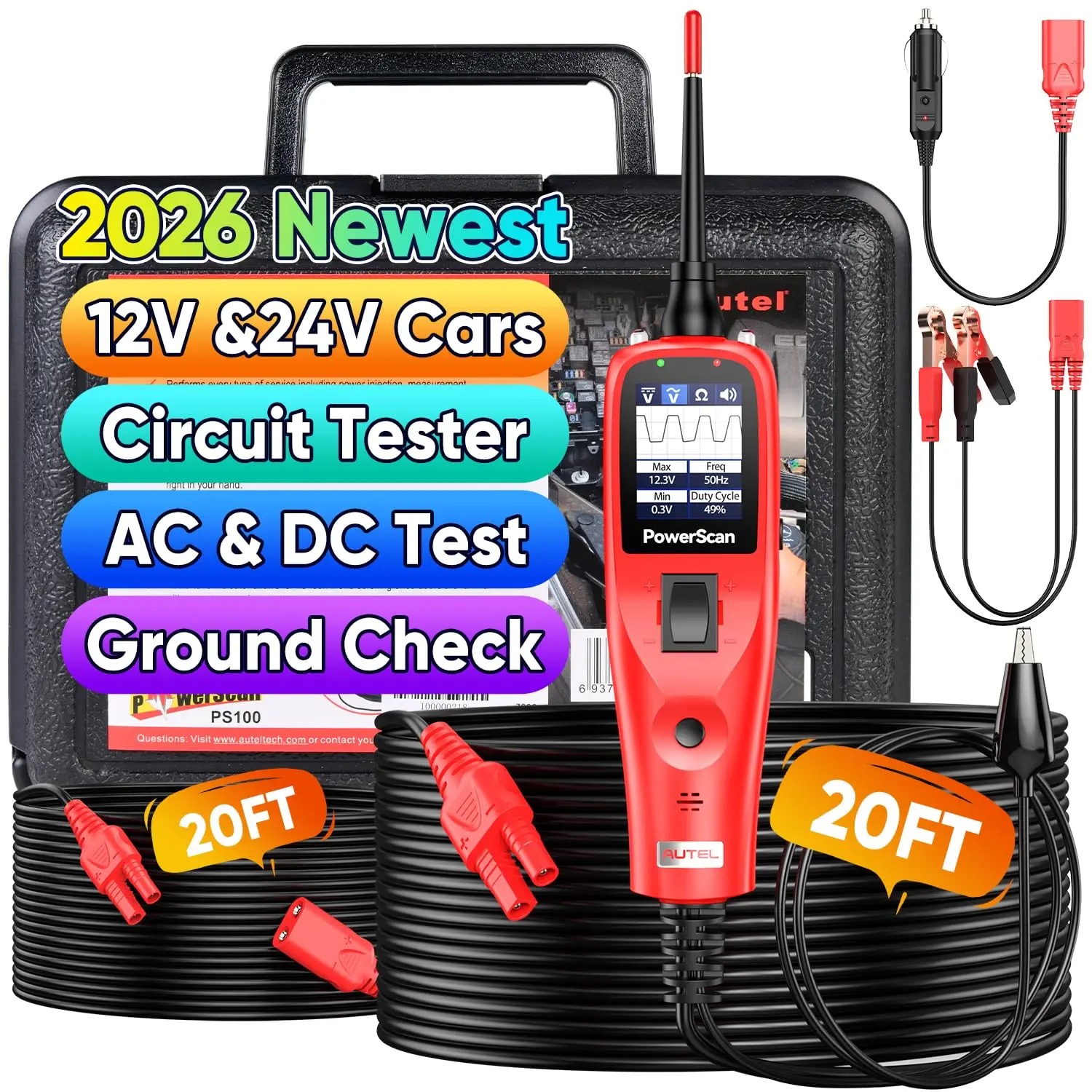 

12V/24V Automotive Electrical Wire Tracer Circuit Relay Tester Kit with Digital Multimeter, Short Finder, 40ft Cable