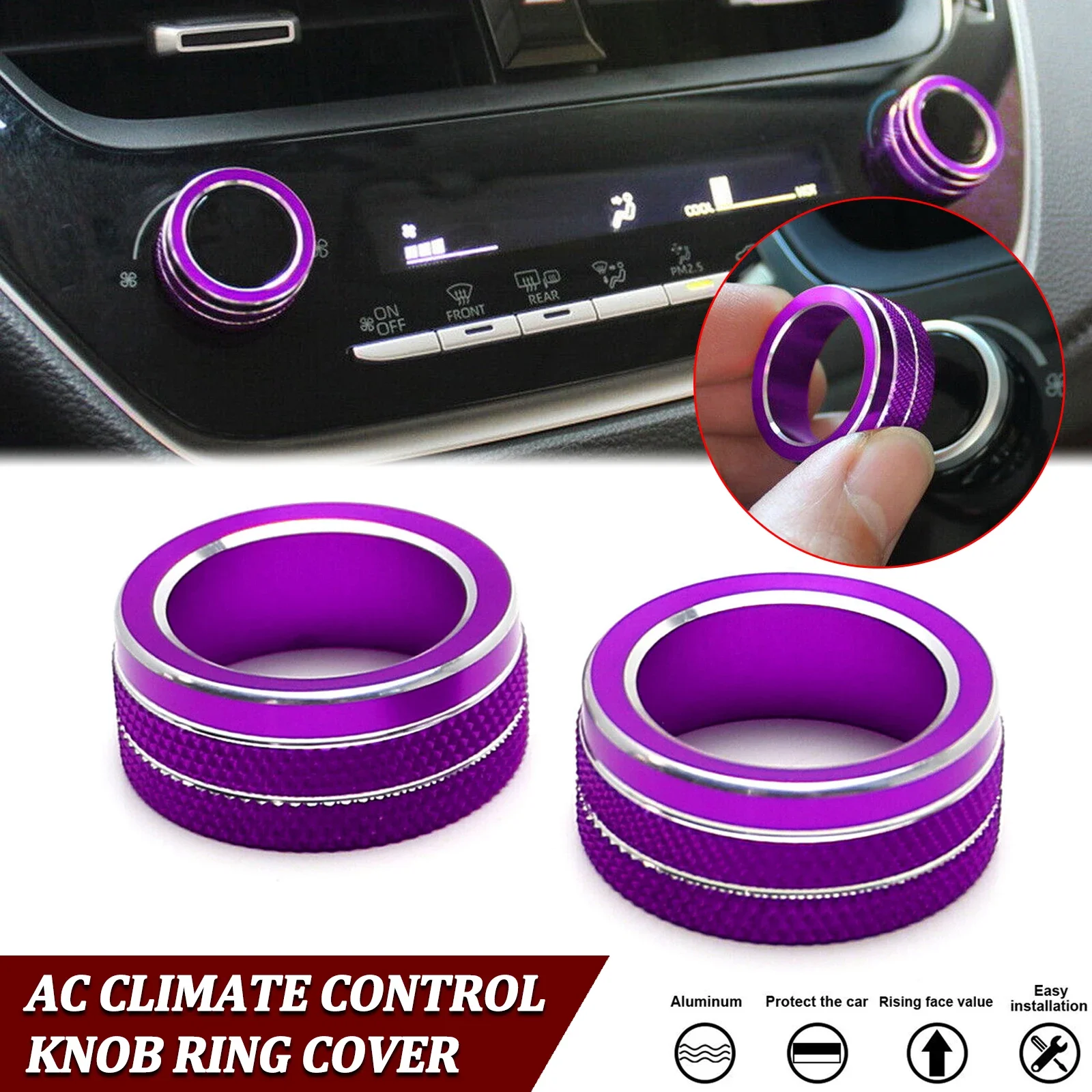 Purple AC Climate Control Switch Knob Surrounding Ring Cover Sticker For Toyota Corolla Sedan 2020+ Hatchback 2019+ Cross 2022+