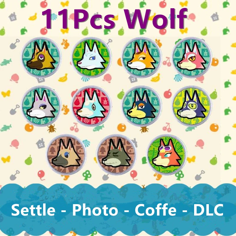 

11Pcs Wolf Animal Croxxing new leaf amxxbo card NS Switch New 3DS Amibo Card Collection Round Mini NFC card
