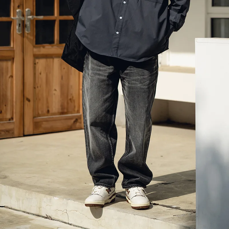 

Men's Loose Fit Vintage Waed Bamboo Ear Color Jeans Casual mid Waist Cotton Youth Zipper Opening Low Rise Crossbody