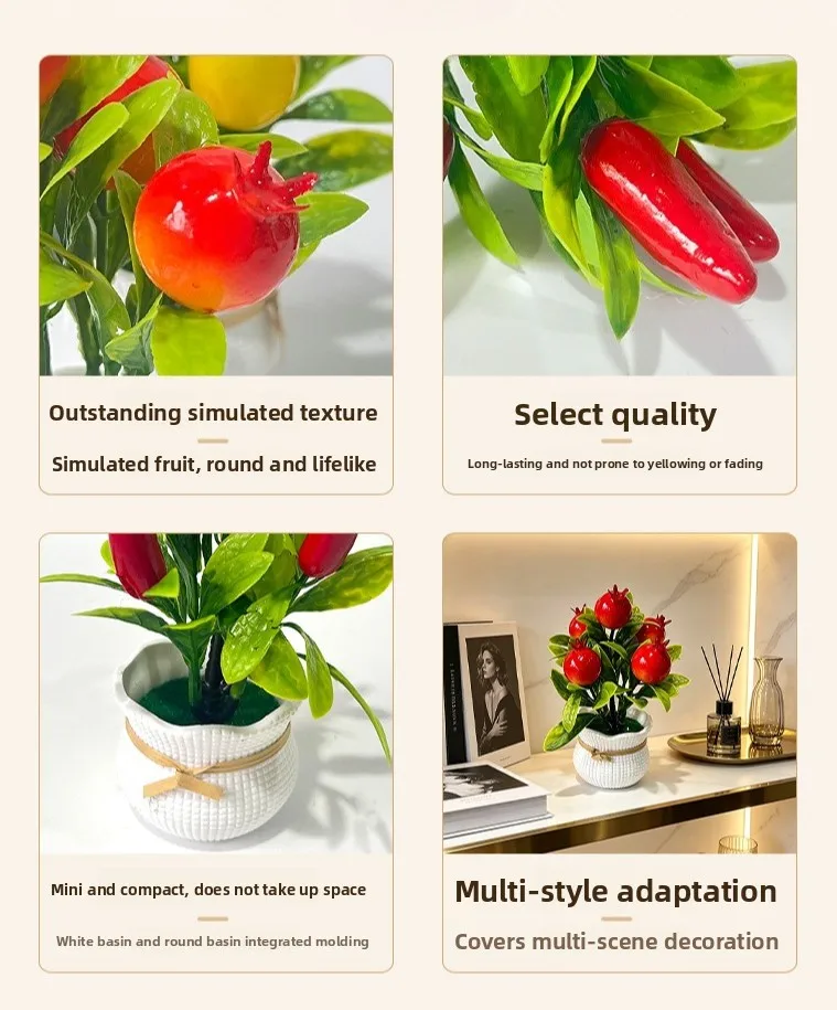 5pcs Mini Fruit Simulation Potted Plant Gardening Home Decoration Artificial Green Plant Bonsai Pendulum