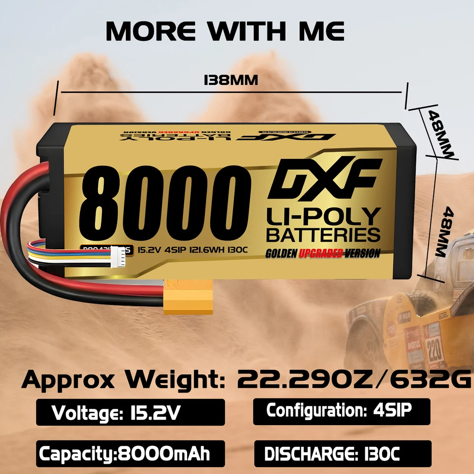 Pack De 2 Baterías LiPo 4S 14.8V 6200mAh 120C Con Conector XT90 – Alta Capacidad Para Coches RC 1/10 Y 1/8