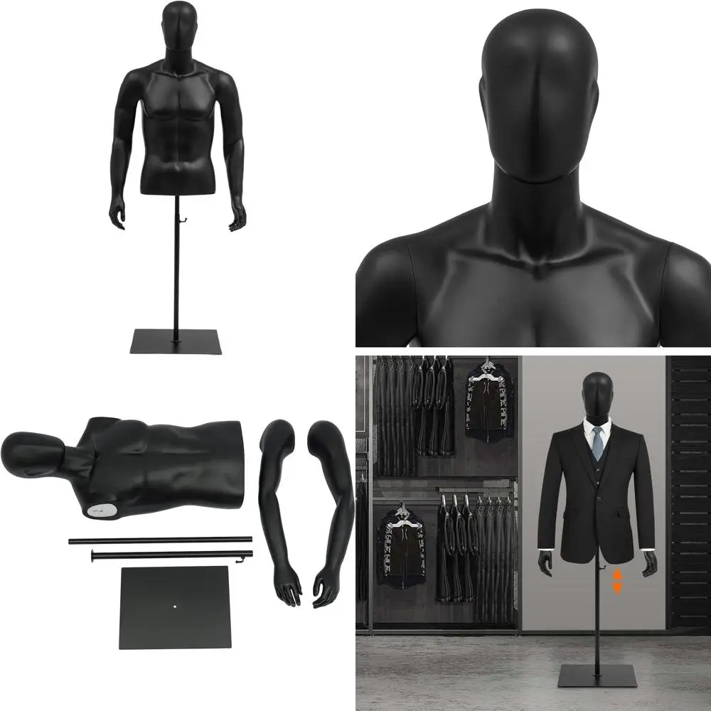 

Adjustable Height Male Mannequin, 51-79, Black, with Detachable Arms for Sewing and Clothing Display