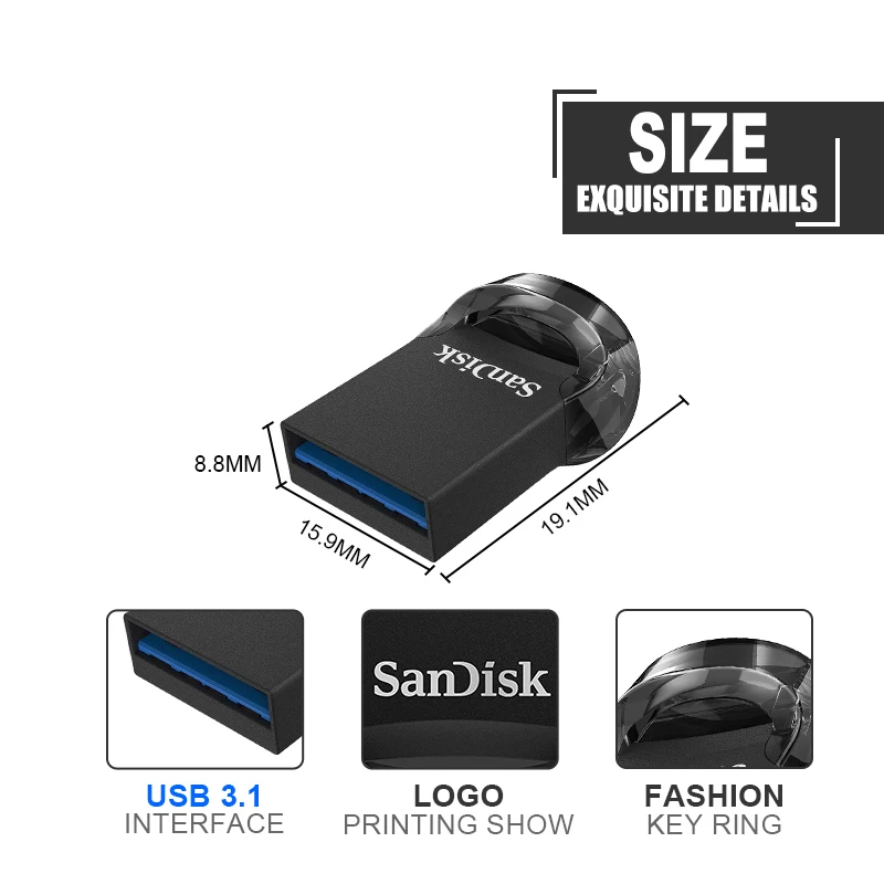 Sandisk usb flash drive 3.2 mini pendrive usb flash drive 128 64 32gb pen drive 130mb usb flash vara chave de disco usb para computador