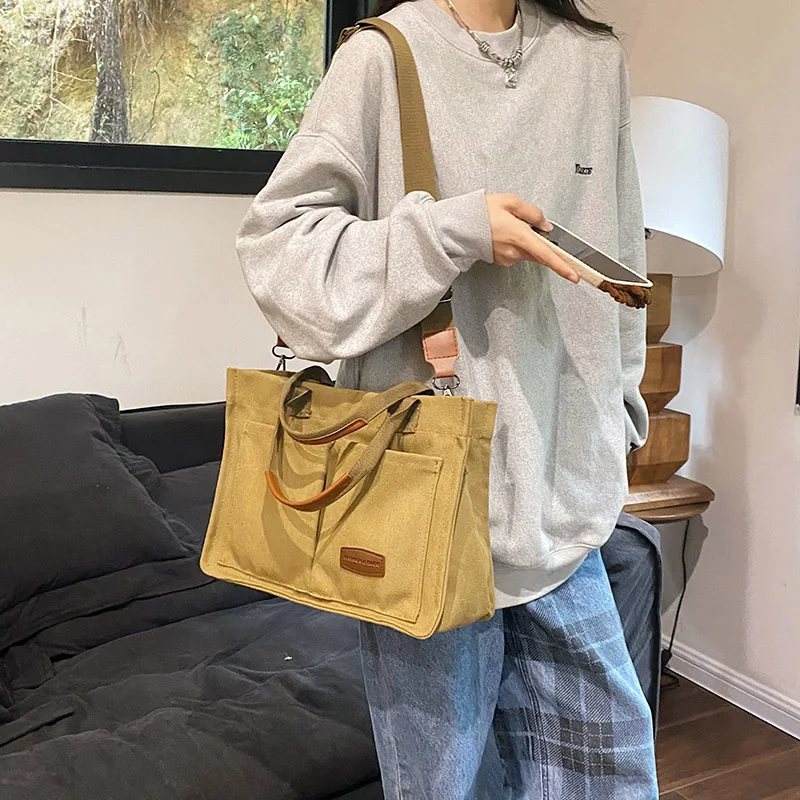 Bolso de lona de gran capacidad para mujer, bandolera coreana para estudiantes, estilo Harajuku japonés, Bolso grande de un solo hombro