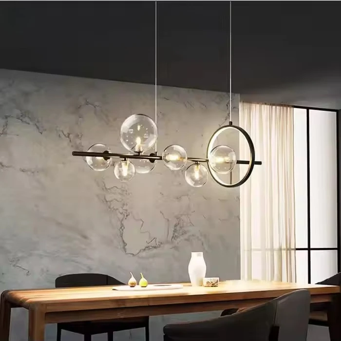 Personalized Long Strip Restaurant Lamp Glass Bubble Lamp Nordic Dining Table bar Lamp Cafe Iron Chandelier