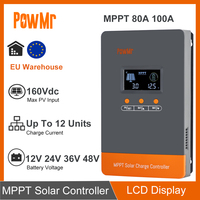 PowMr 80A 100A MPPT Solar Charge Controller 12V/24V/36V/48V Auto Max Solar PV 160V Regulator Supports Up to 12 Units in Parallel