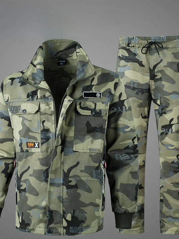 Spring Autumn ex Work orm Set Single Top with Big ket Loose Garment Repair Construction Site Wear Resistant Camouf...