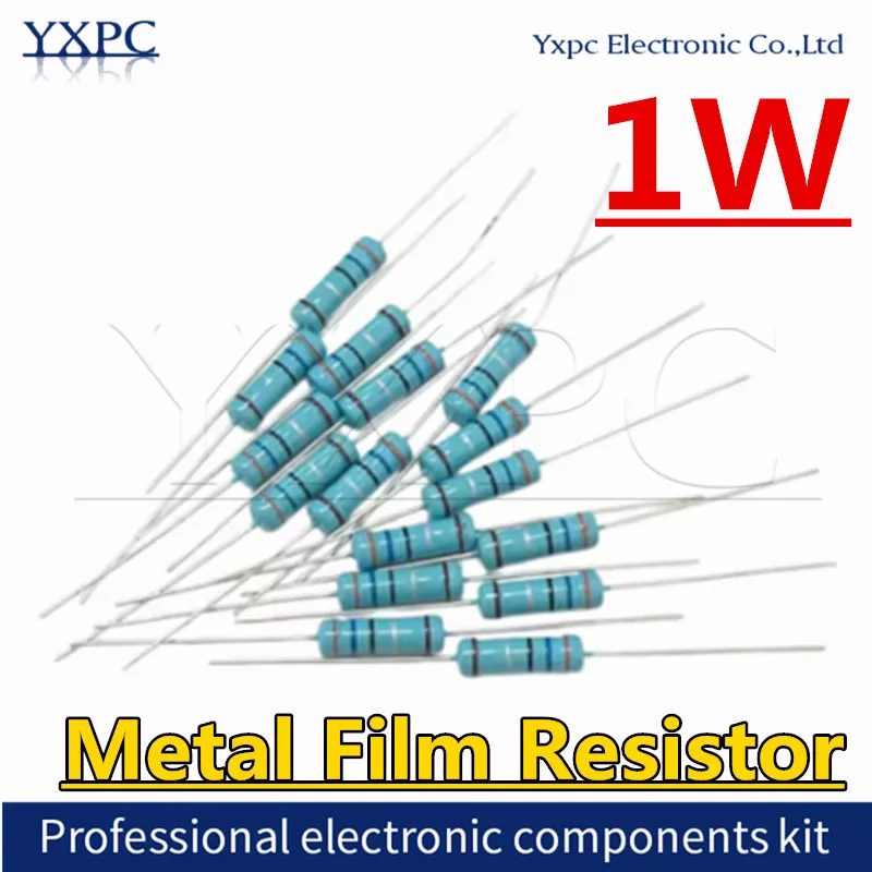 20PCS 1W Metal Film Resistor Set 1% Precision 0.1R to 1M Ohm Range 2 Ohm to 100K Ohm Step 100K Ohm Power Resistor for Electronic