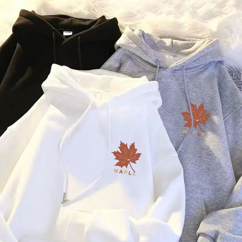 

Толстовка с капюшоном и принтом кленового листа Good Luck для мужчин и женщин, осенне-зимняя свободная верхняя куртка