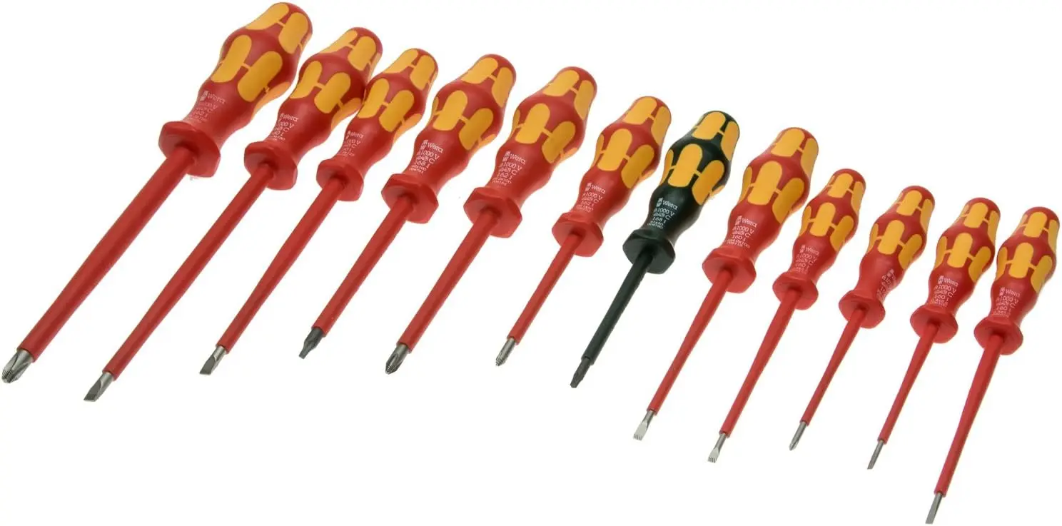 

12-Piece Insulated Screwdriver Set with Slotted, Phillips, Square Tips for Safe Electrical Work