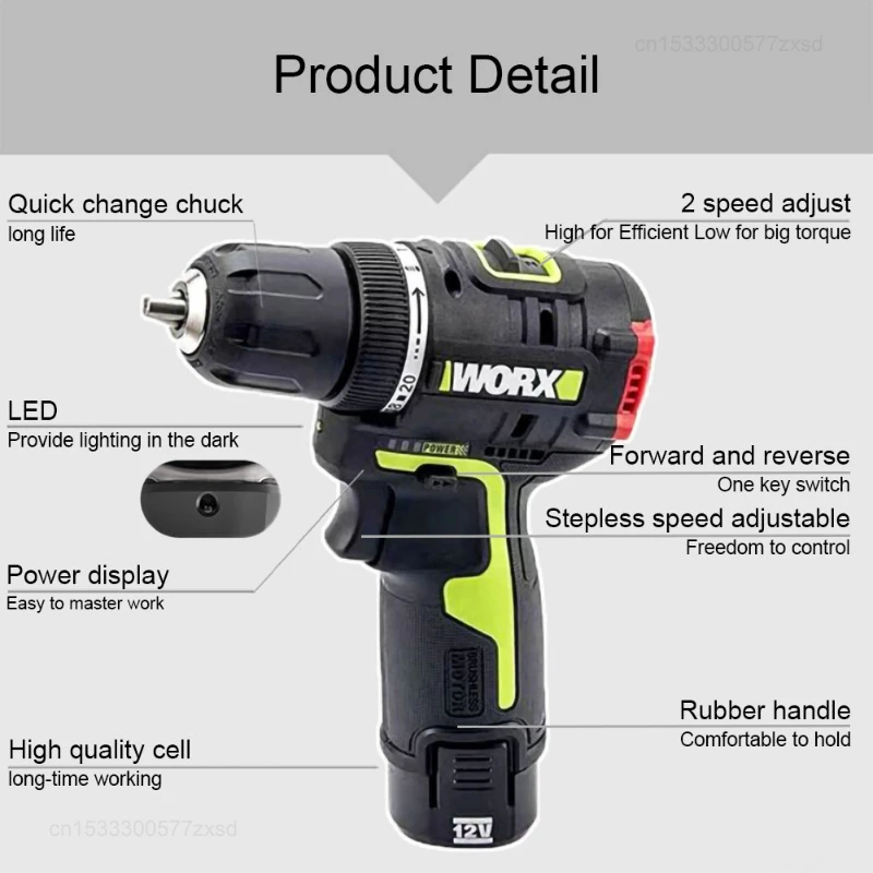 Youpin WORX Cordless Electric Drill WU130X 12V 40Nm Brushless Motor for Home Improvement Carpentry Metalworking Power Tools Set