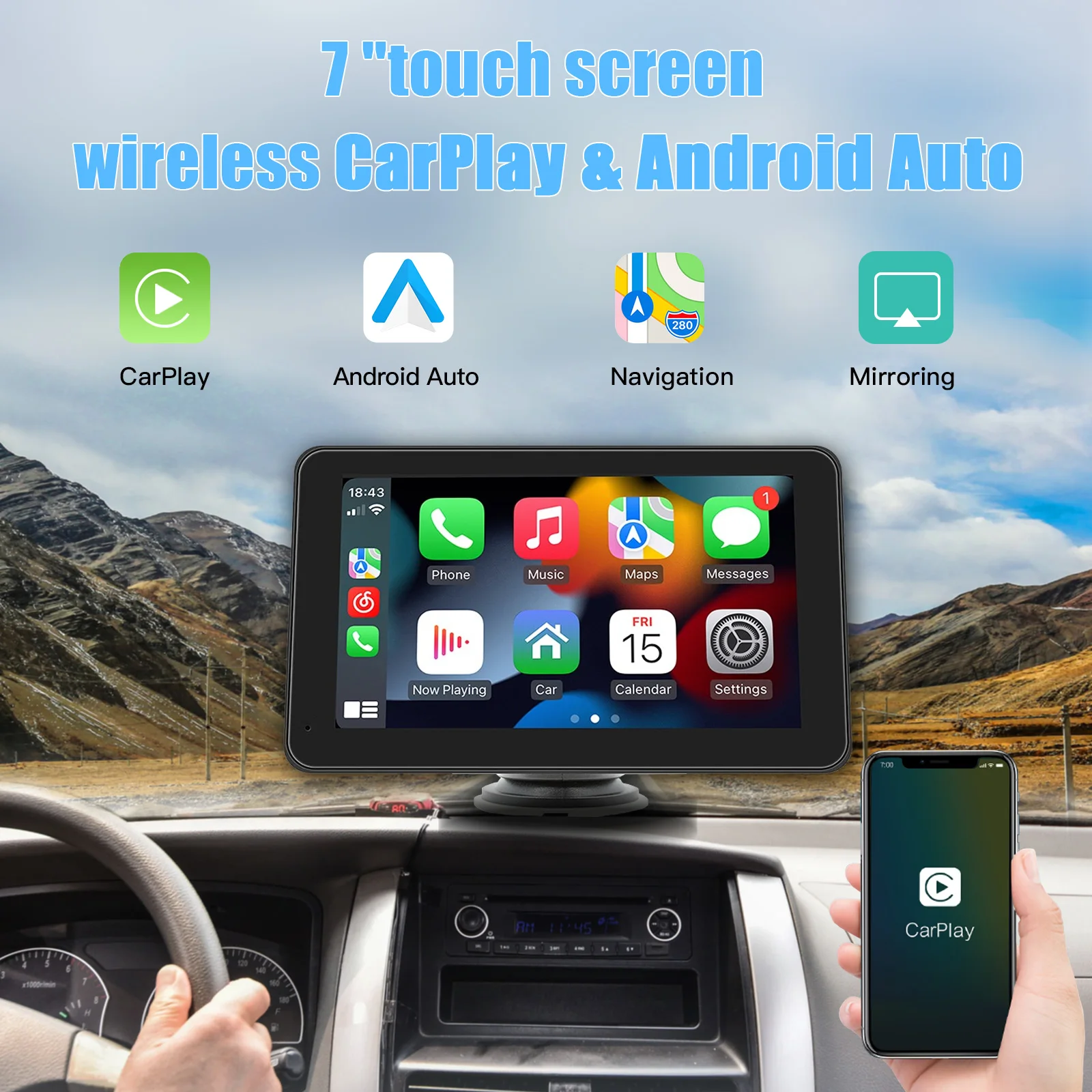 AUTOABC  7-Inch Car Radio Video Player Wireless For  CarPlay Android Car Touch Screen Suitable for BMW Volkswagen KIA