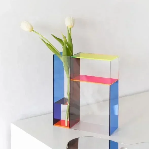 design rainbow vase modern home living room table decorations flower arrangement storage acrylic colorful transparent vase