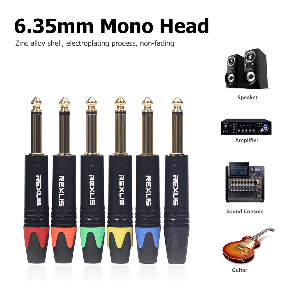 6.35mm Mono Jack Male Plug Connector DIY Soldering Plug for Microphone Audio Cable for DIY Electric Guitar Sound Card Microphone