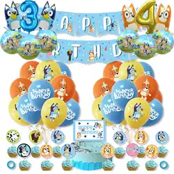 Bluey Christmas Birthday Party dinnerware Disposable Banner Cake Topper Hanging Flag bluey number Balloons Birthday Decoration