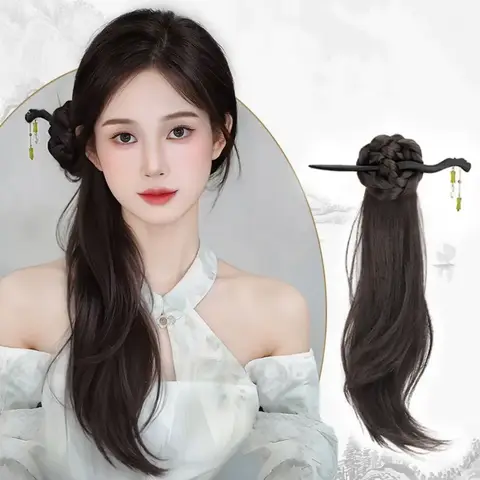 여성용 사이드 번 업두를 위한 우아한 합성 가발 클립 가짜 땋은 포니테일