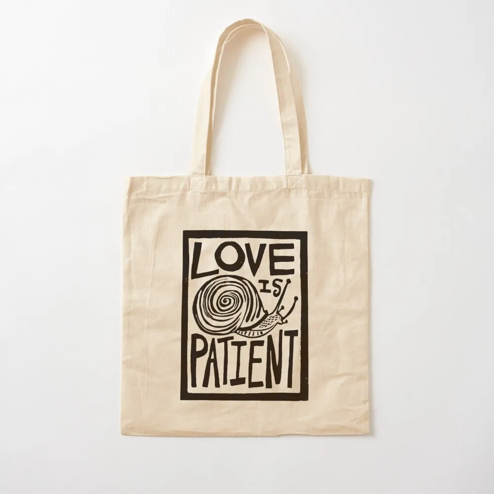 

Love Is Patient Snail Linocut Image Tote Bag sacs de shopping bags for women Women's beach bags