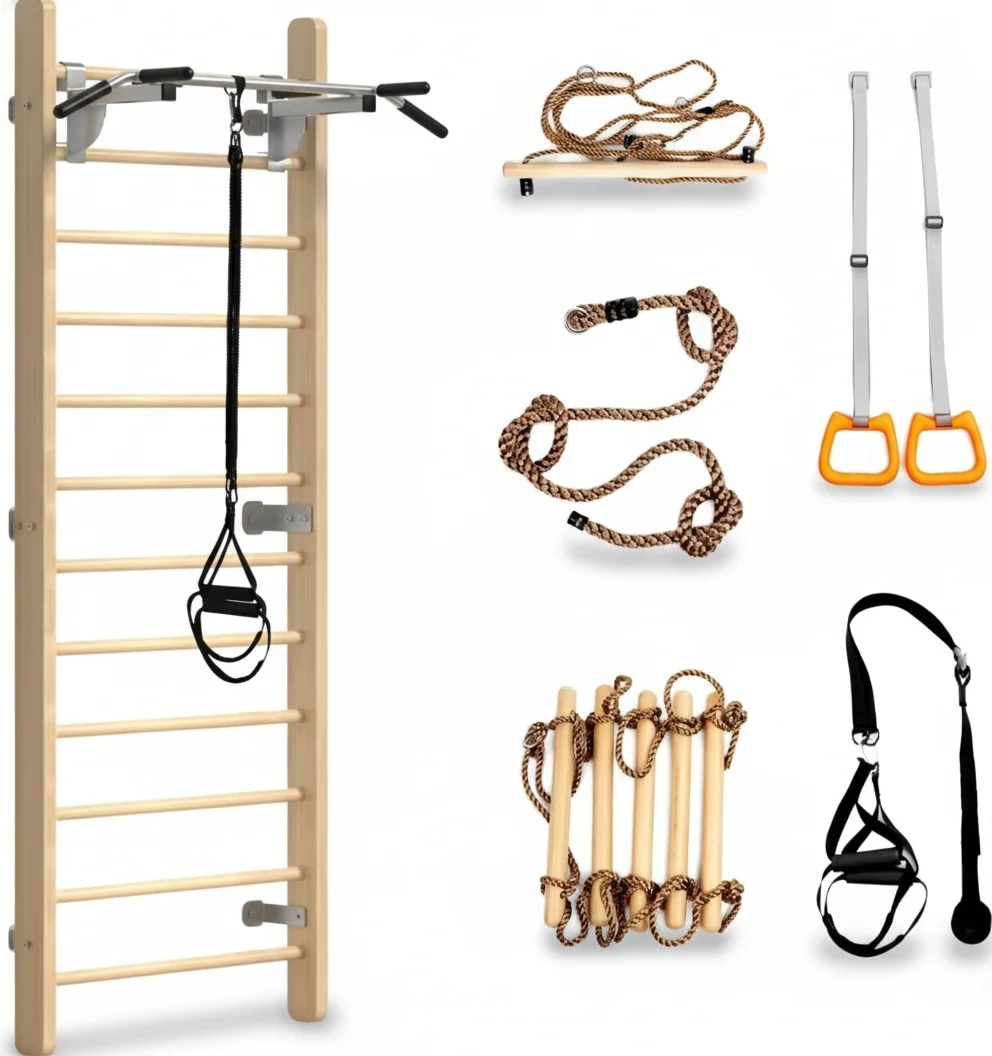 Kids Pilates Reformer, Swedish Wood Stall Barre, Children Chin Up Bar, Indoor Home Fitness Workout Exercise Equipment