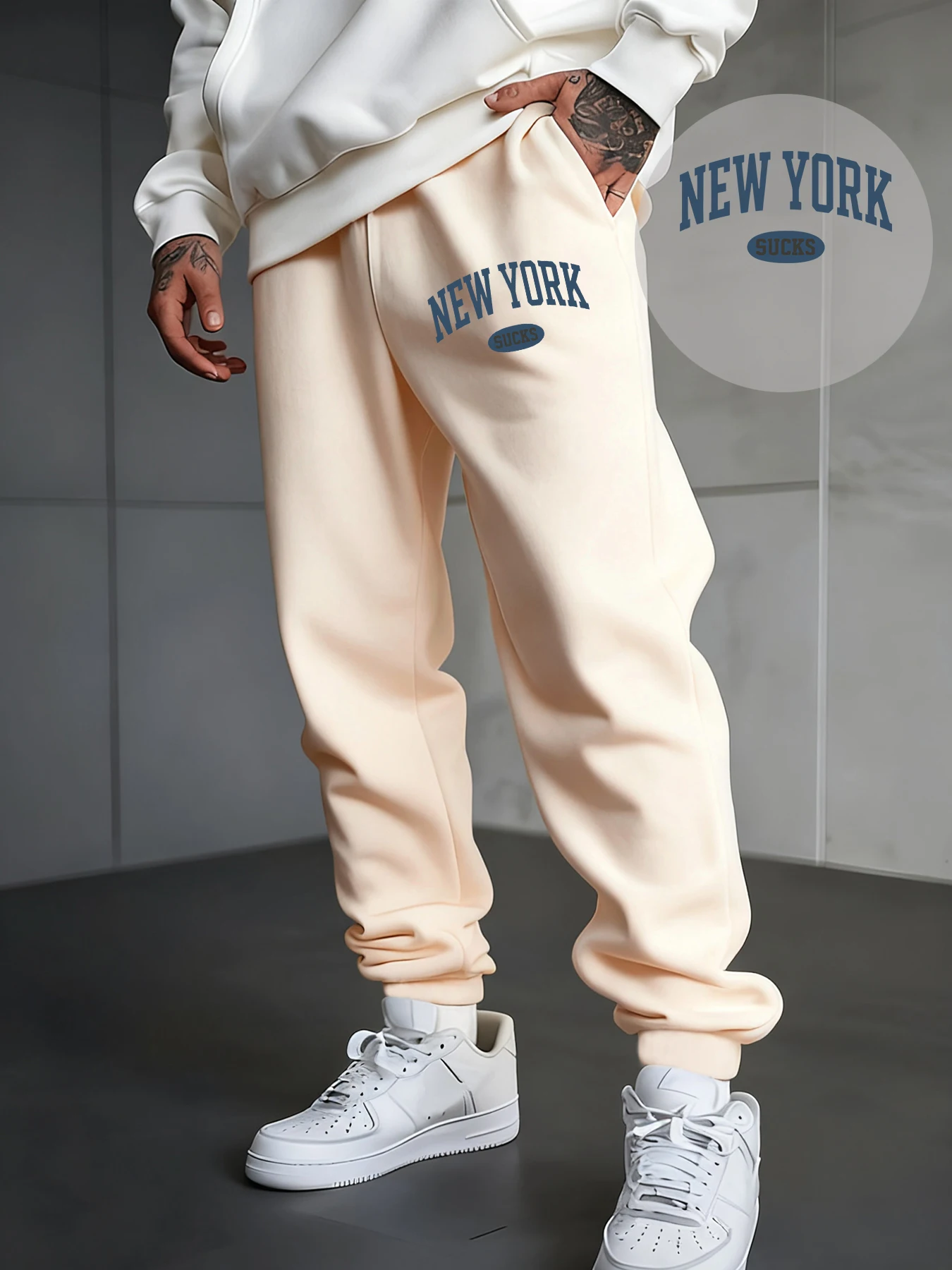 

New York Letter Creative Print Men Sweatpants Autumn Hip Hop Trousers Fleece Drawstring Jogging Pant Comfortable Man Long Pants