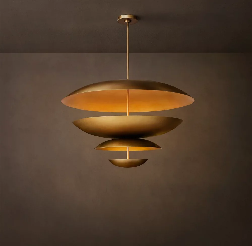 American Design Multi-layer Lacquered Burnished Brass Steel Pendant Oval Chandelier for Living Room Bedroom