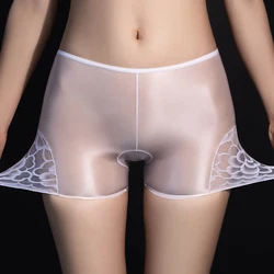 Women Oil Glossy Briefs Safe Pants Ladies Transparent Lengthen Underwear See Through Underpants Ultra Thin Mesh Shorts