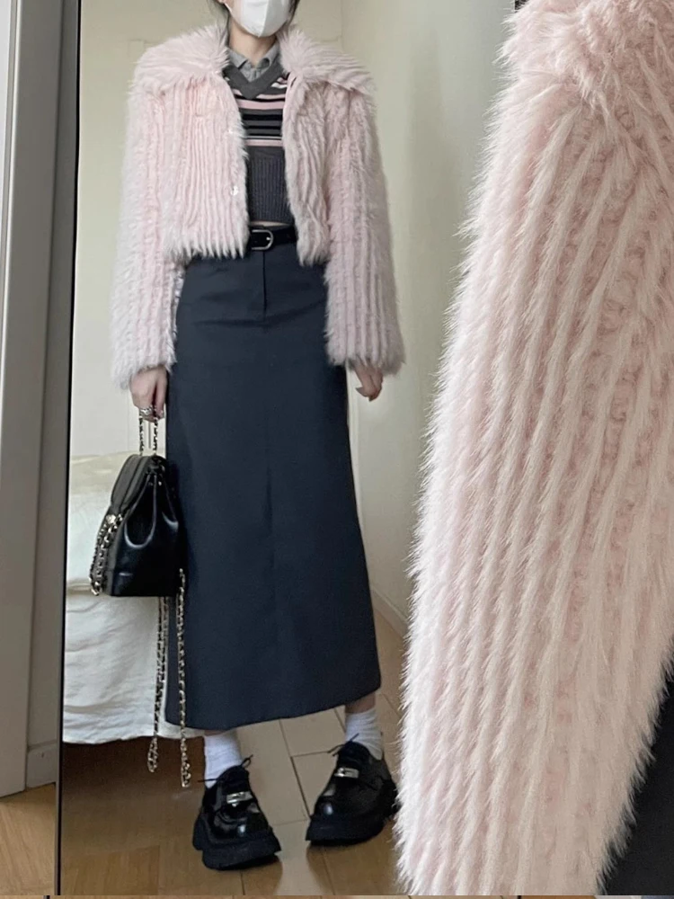 ay High Waist A-Line  Skirt Women's Autumn New Sle plus Size Loose Slimming Midi Skirt Commute Korean Sle Pure Color