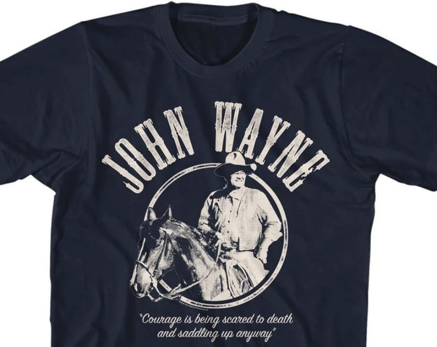 John Wayne Courage Quote Navy Blue Shirts Cartoon Women's Vintage Breathable Tee Streetwear Oversized