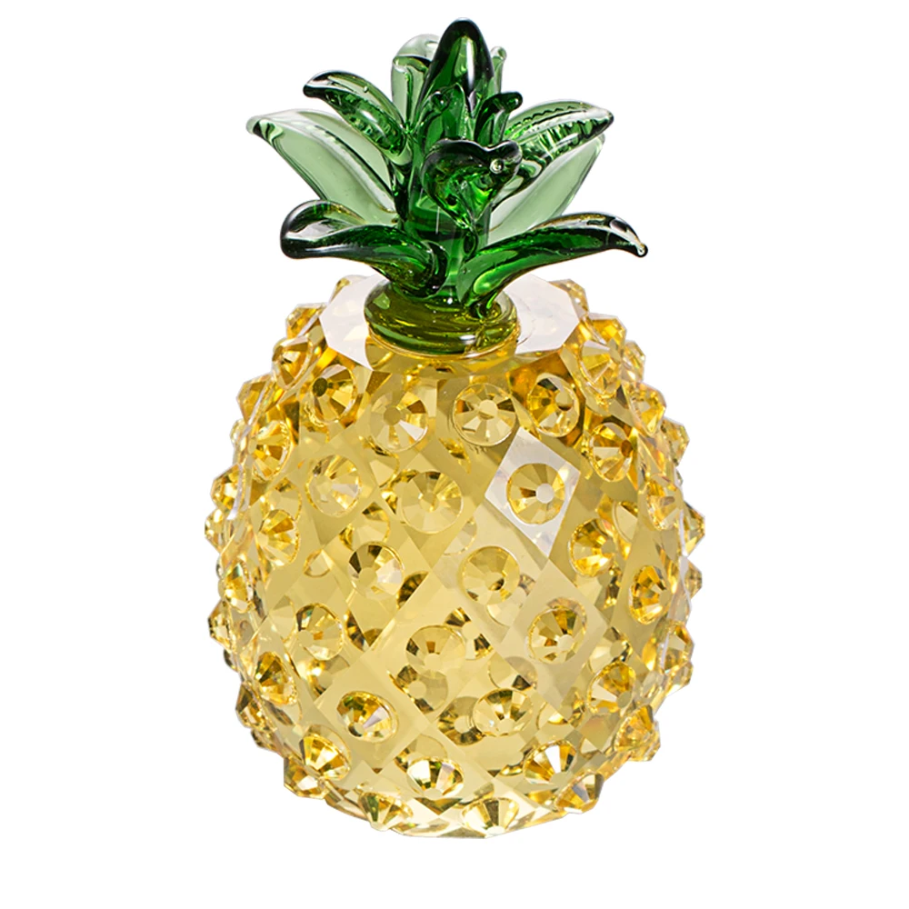 Yellow Crystal Pineapple Figurine Collectible Glass Fruit Ornament Paperweight Home Decor Party Wedding Christmas Birthday Gift