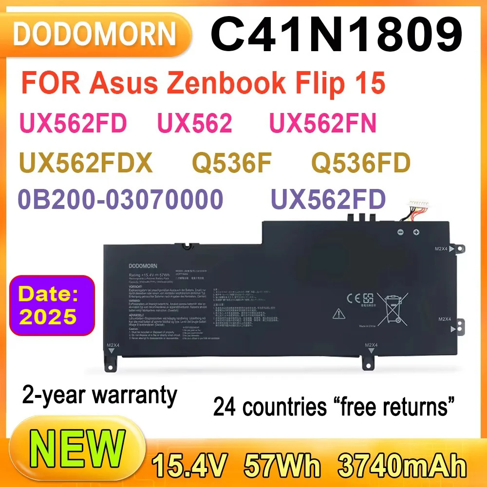 New C41N1809 Laptop Battery FOR Asus Zenbook Flip 15 UX562FD Q536F Q536FD Replace Parts 0B200-03070000 57Wh 2-year warranty