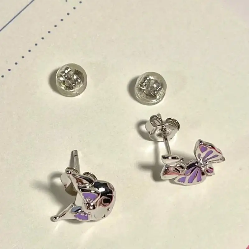 Kuromi Sanrio Purple Butterfly Ear Studs Creative Design Periphery Kawaii Girl Decoration Personality Birthday Present Exquisite