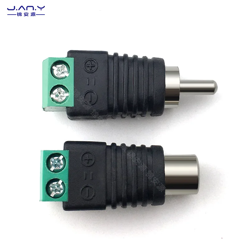 Monitor solderless AV male and female connector RCA audio plug green end positive and negative screw av lotus male TV connector