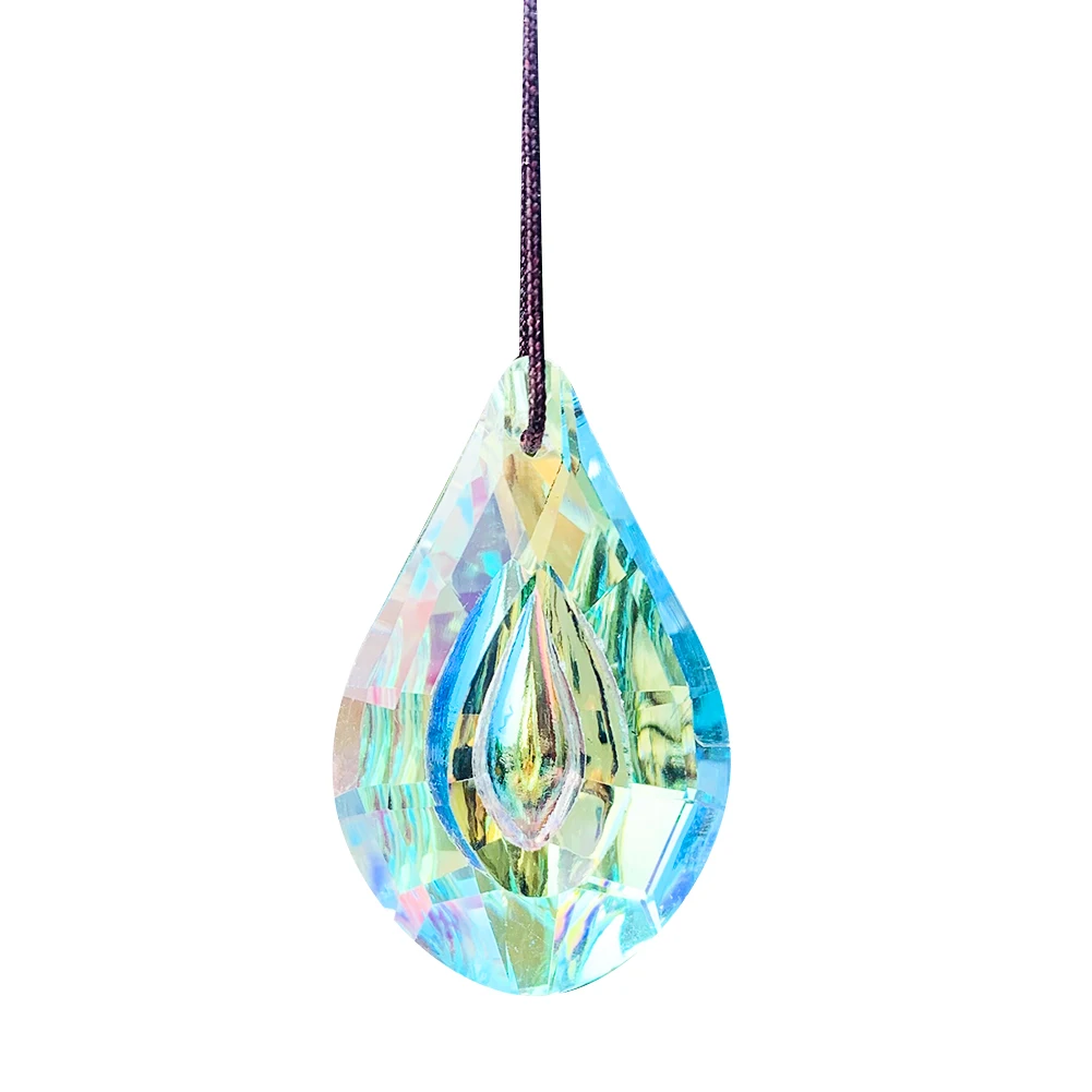 5PC Fire Polished AB Color Dimocarpus Longan Water Droplets Crystal Hanging Faceted Prisms Chandelier Rainbow Sun Catcher Decor