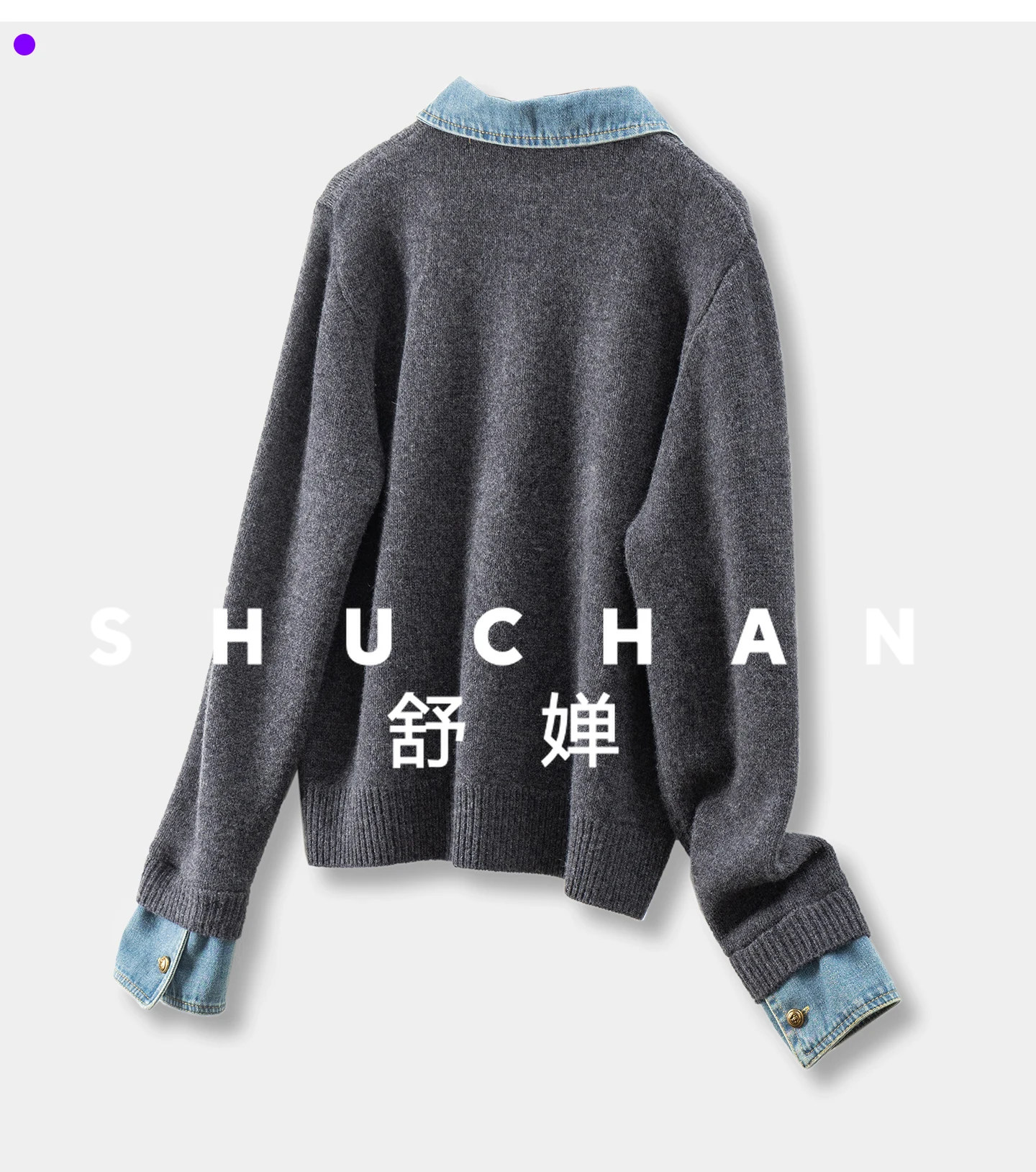 من المألوف جهد الفرنسية الربط الدنيم 100 الصوف قميص طوق وهمية اثنين البلوزات الإناث البلوز 29I0 #3