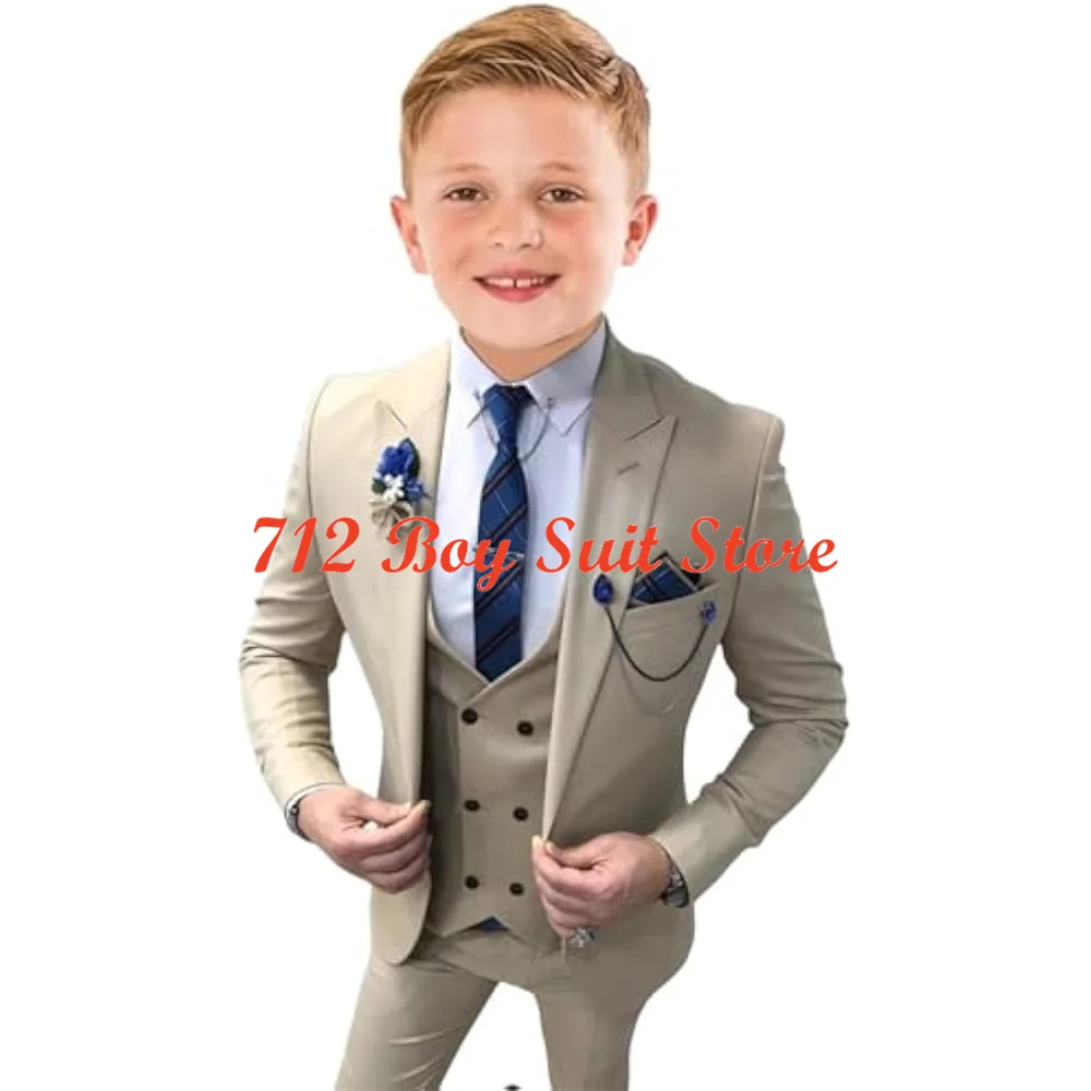 Boys Tuxedo Suit for Kids Slim-fit 3 Piece Peak Lapel Wedding Outfit Formal Suit Jacket Vest Pants Set