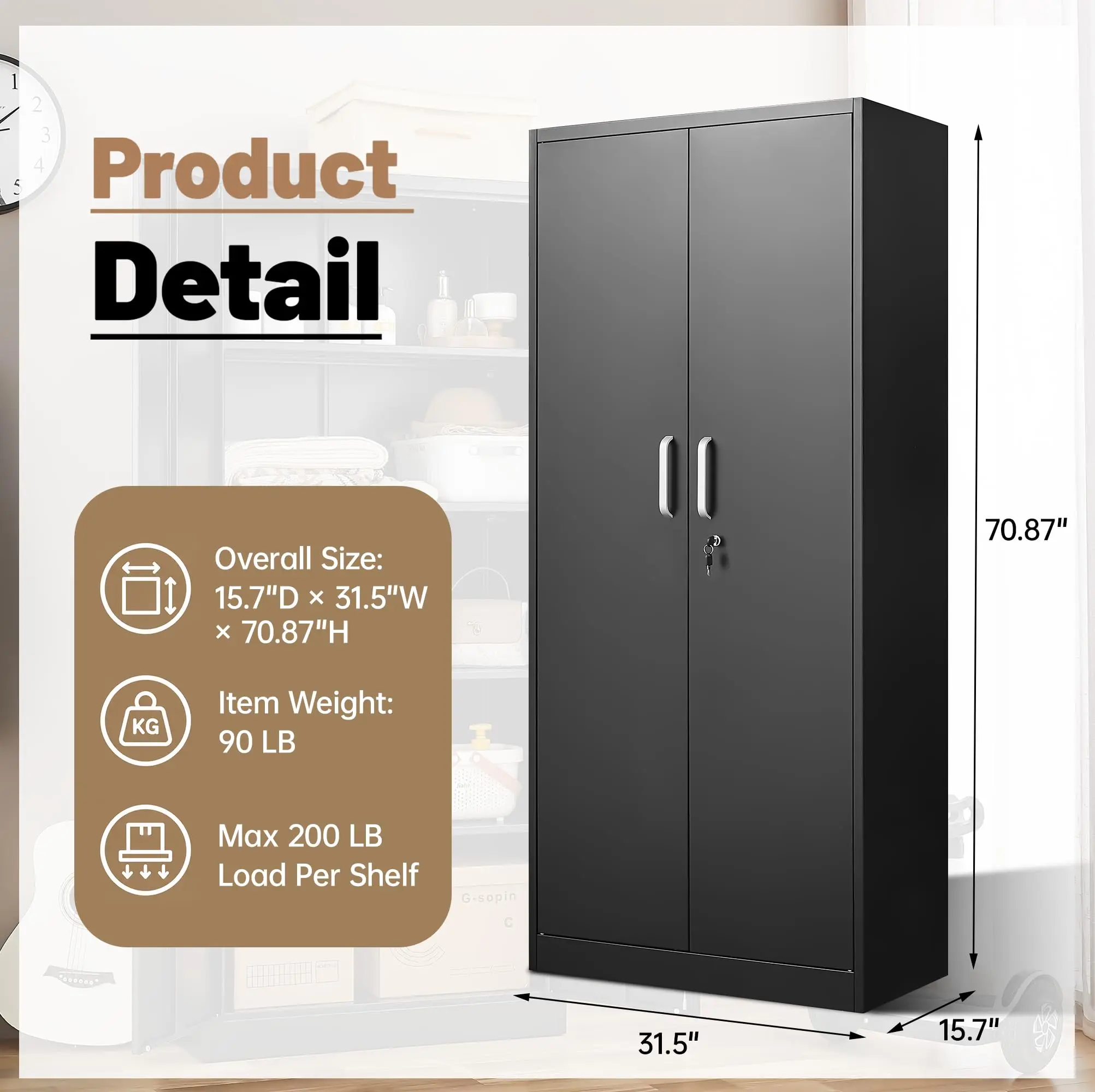 Metal Storage Cabinet with Adjustable Shelves, Garage Cabinet with 2 Lockable Doors, Garage Storage Cabinet, Kitchen Pantry