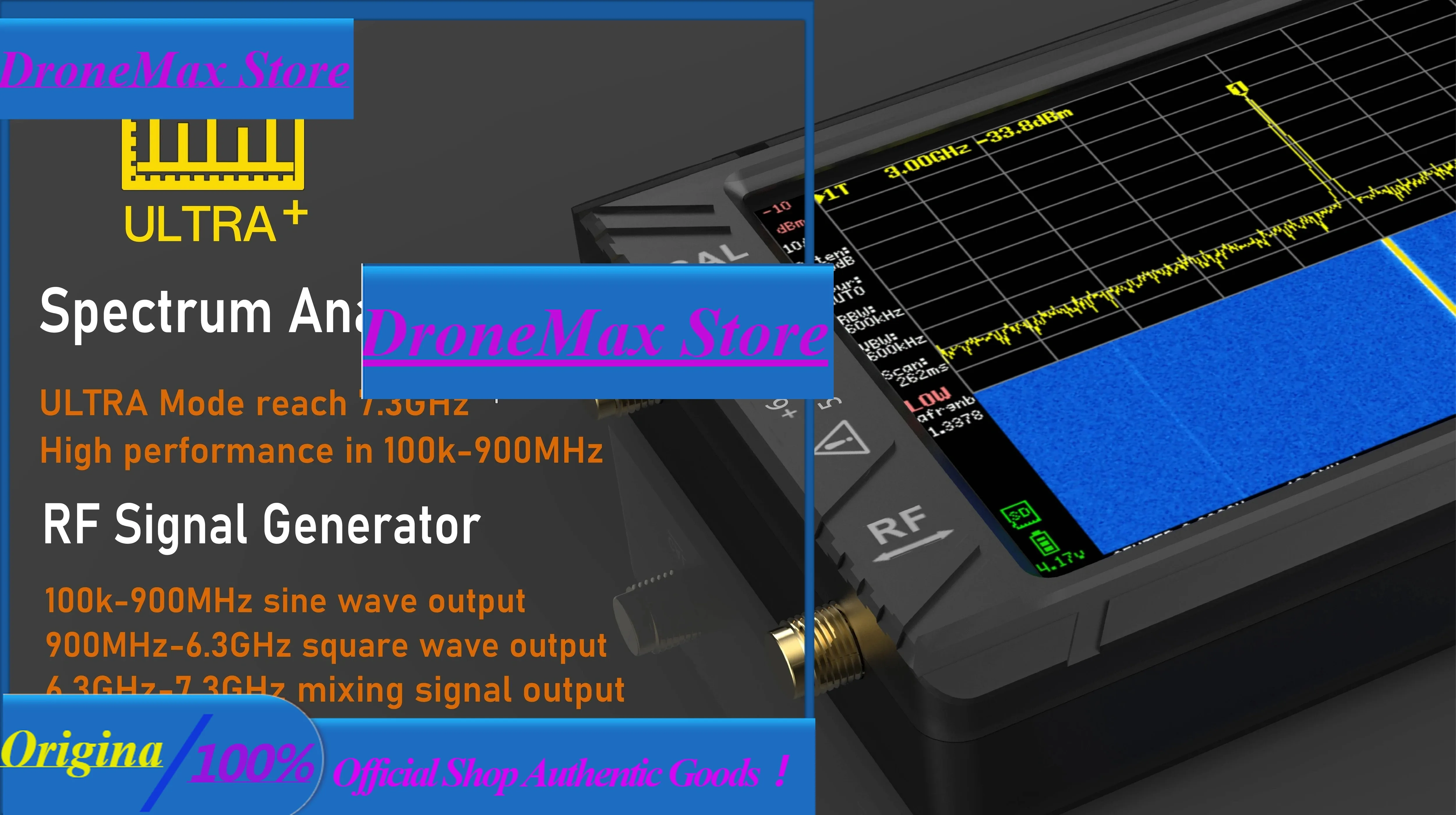 DroMaLatest TinySA ULTRA+ ZS407 Handheld Spectrum Analyzer 100kHz-7.3GHz IPS TFT LCD Internal LNA Gain USB-C Portable