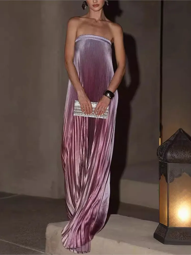 

Women's Fashion Gradient Bra Dress Spring And Autumn Fashion Pleated Dress Sleeveless Casual High-waisted Sexy Long Skirt