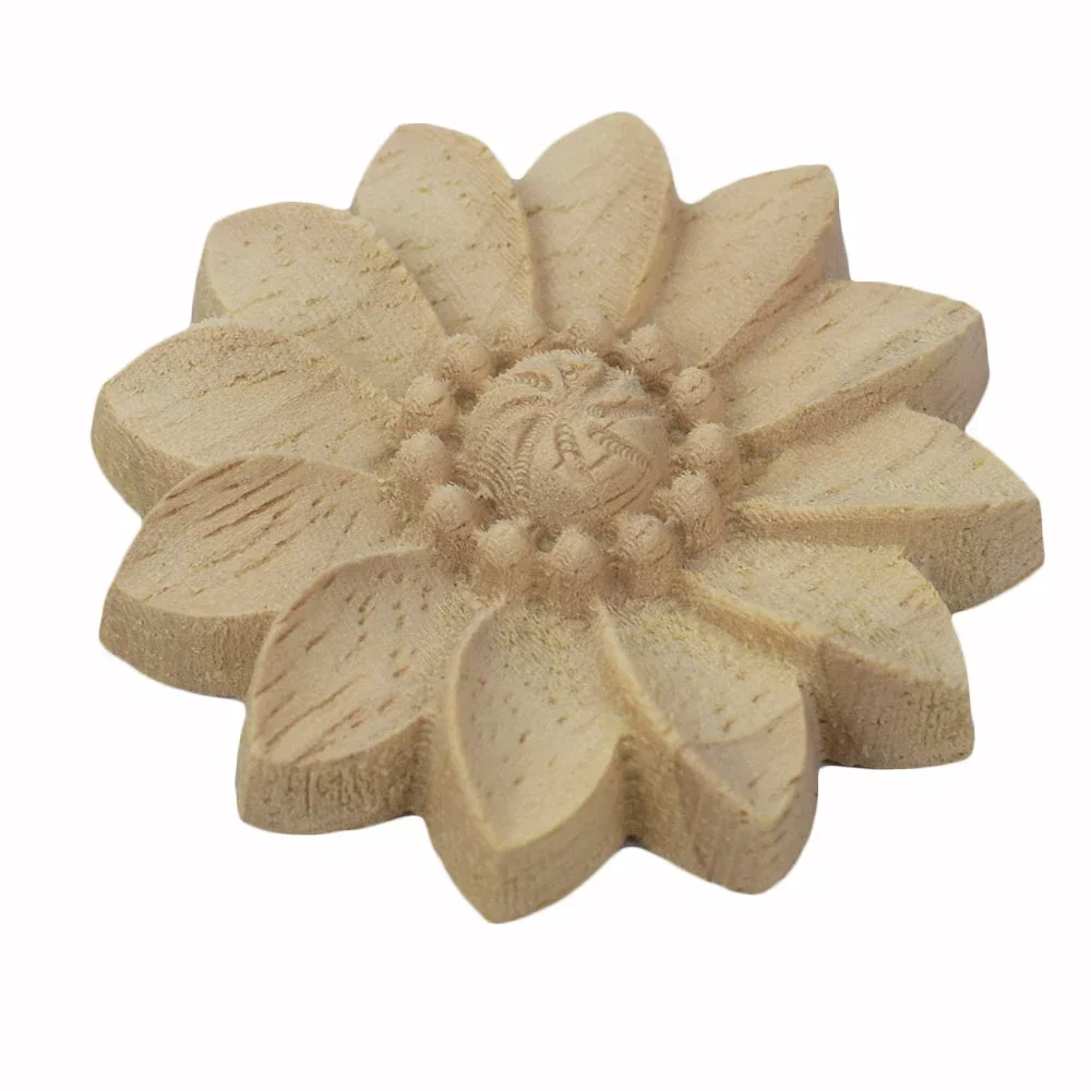 10PCS 5/6/8/10cm Wood Carved Round Onlay Applique Unpainted Cabinets Door Vintage Home Decoration Decor Type Kawaii Craft