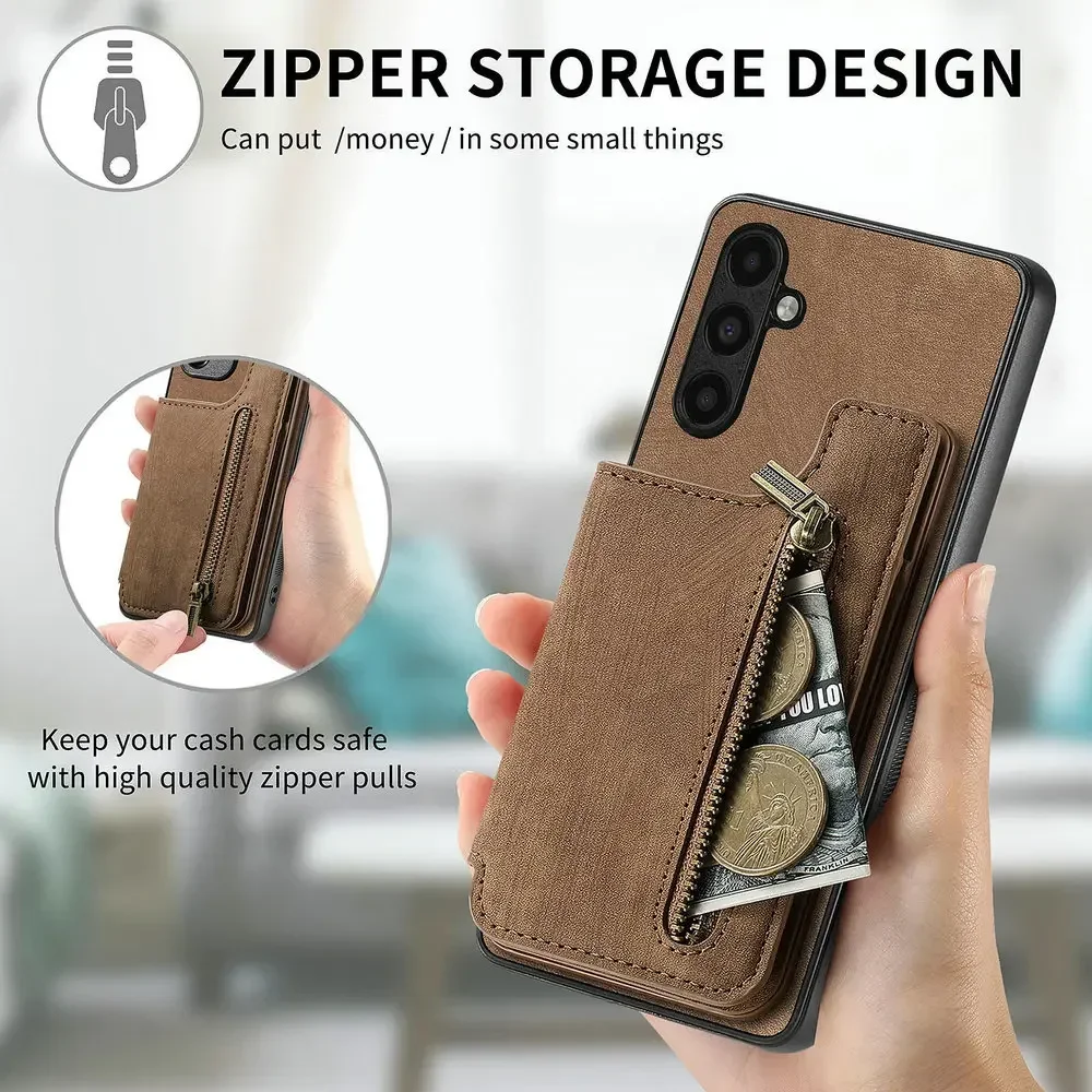 Zipper Leather Case for Samsung Galaxy A21S A30 A50 A70 A71 A51 A31 A20 A30S A50S A70S A52S A 71 51 50 30 31 20 21 Wallet Cover