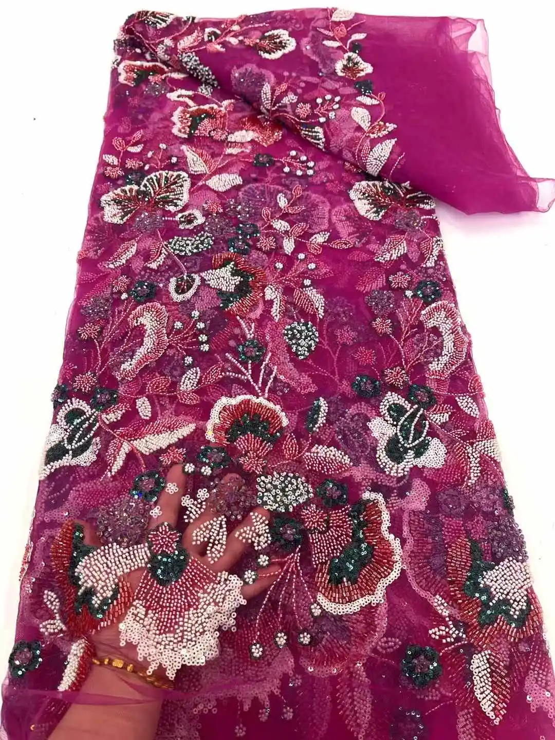 Afrikanischer schwerer Perlen-Spitzenstoff, nigerianische Pailletten, Bräutigam-Spitzenstoff, Hochzeit, Party, Kleid, Nähen, hohe Qualität, 5 Yards XC